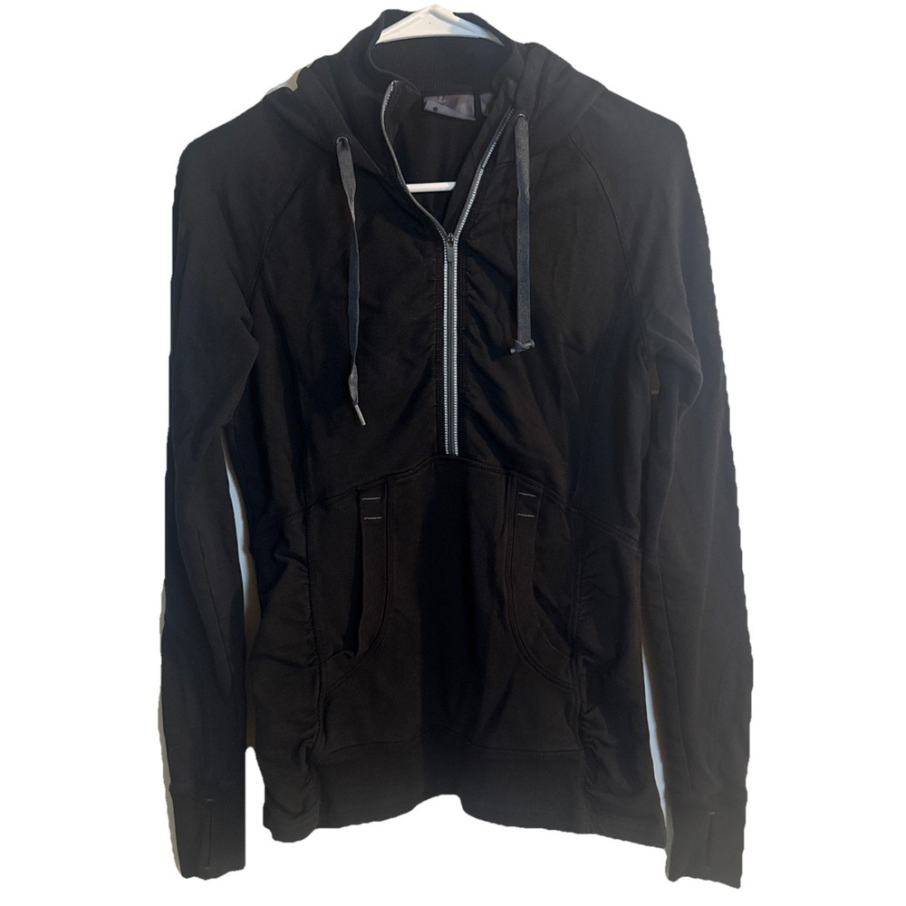 Athleta Black Ruched Zip Hoodie Women's Small Thumbholes Style 306582‎ S